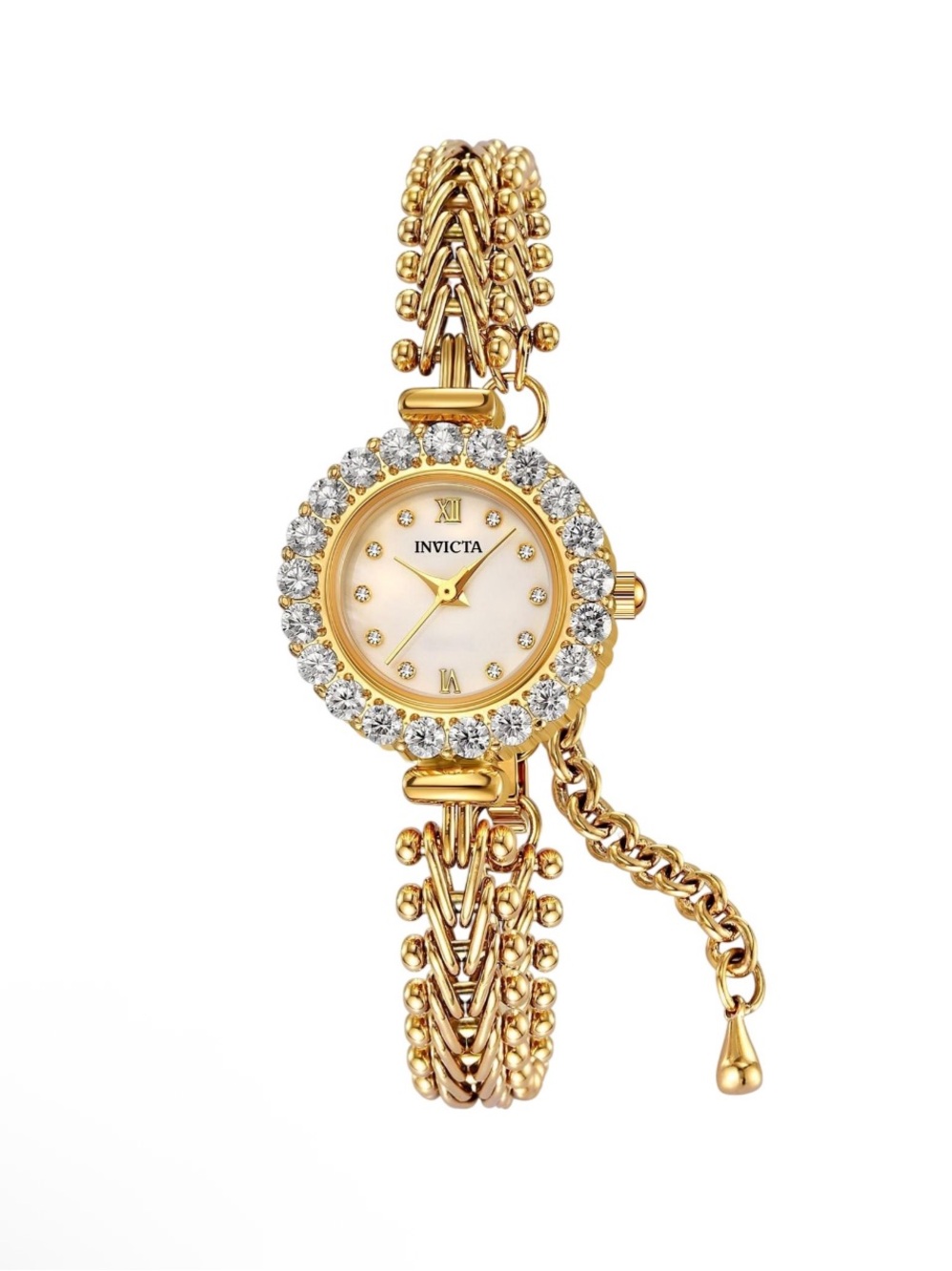 NEW Invicta Angel Lady Gold Tone Crystal Bezel 24.8mm Quartz Bracelet Watch Glam